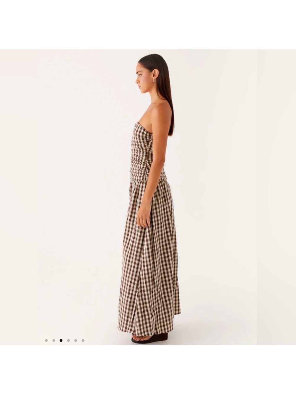 Peppermayo Brown and White Gingham Strapless Maxi Dress - Picture 2 of 5